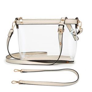 4141 3-IN-1 Clear Zipper Crossbody Bag with Vegan Leather Trim Clear Purse